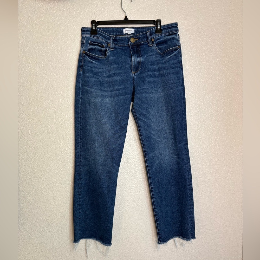 Evereve Women Jean Distressed Hem Medium Dark Wash Size 30